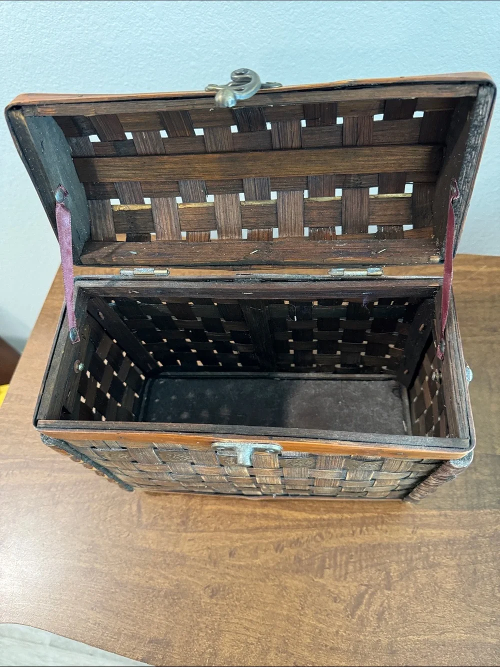 Woven Wood Decorative Basket Box - Brown
